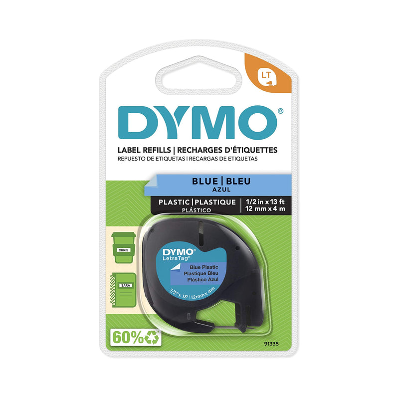  [AUSTRALIA] - DYMO LetraTag Labeling Tape for LetraTag Label Makers, Black Print on Blue Plastic Tape, 1/2'' W x 13' L, 1 roll (91335)