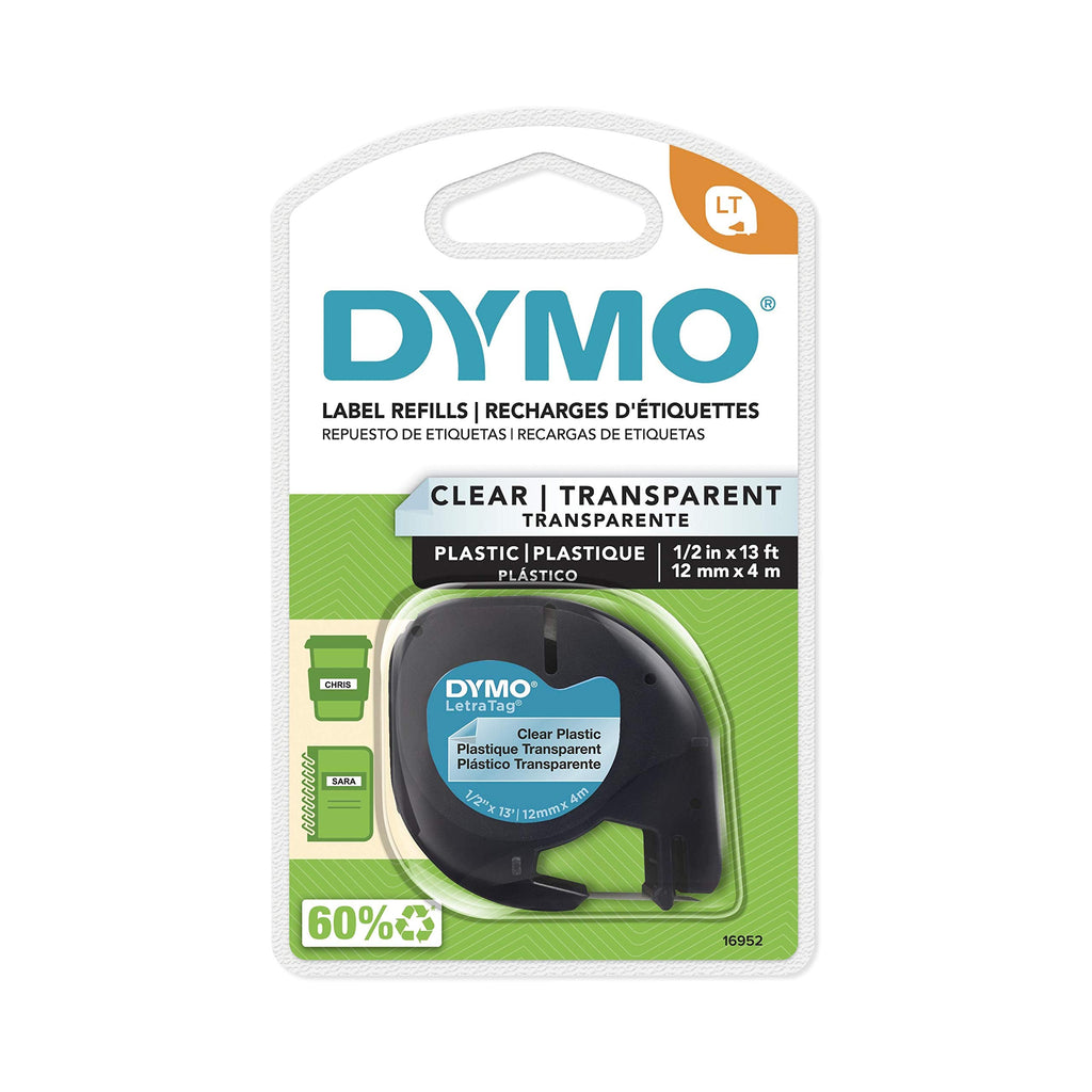  [AUSTRALIA] - DYMO - DYM16952 Authentic LetraTag Labeling Tape for LetraTag Label Makers, Black Print on Clear pastic Tape, 1/2'' W x 13' L, 1 roll (16952) 156 in. X 1/2 in.