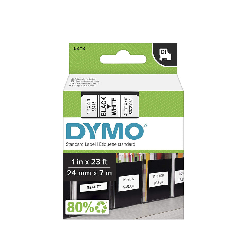  [AUSTRALIA] - DYMO Standard D1 53713 Labeling Tape (Black Print on White Tape, 1'' W x 23' L, 1 Cartridge) Black on White 1"