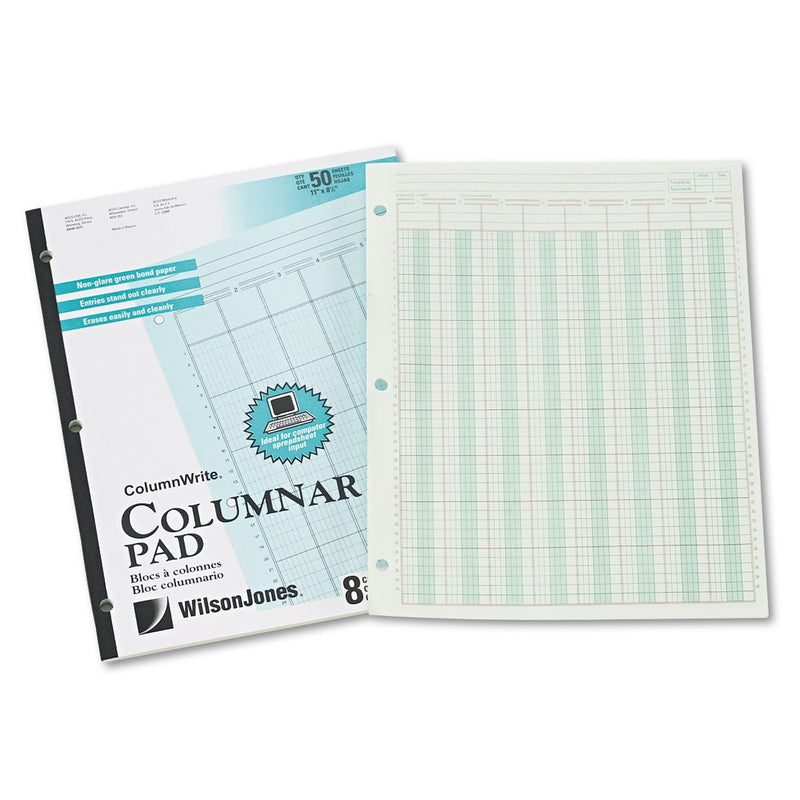  [AUSTRALIA] - Wilson Jones ColumnWrite Columnar Pad, 11 x 8.5 Inch Size, Ruled Both Sides Alike, 41 Lines per Page, 8 Columns, Green, 50 Sheets per Pad (WG7208A)