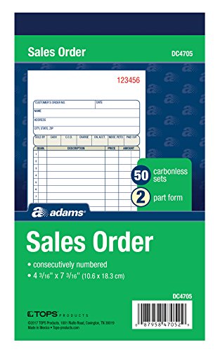 [AUSTRALIA] - Adams Sales Order Book, 2-Part, Carbonless, White/Canary, 4-3/16 x 7-3/16 Inches, 50 Sets per Book (DC4705) 1