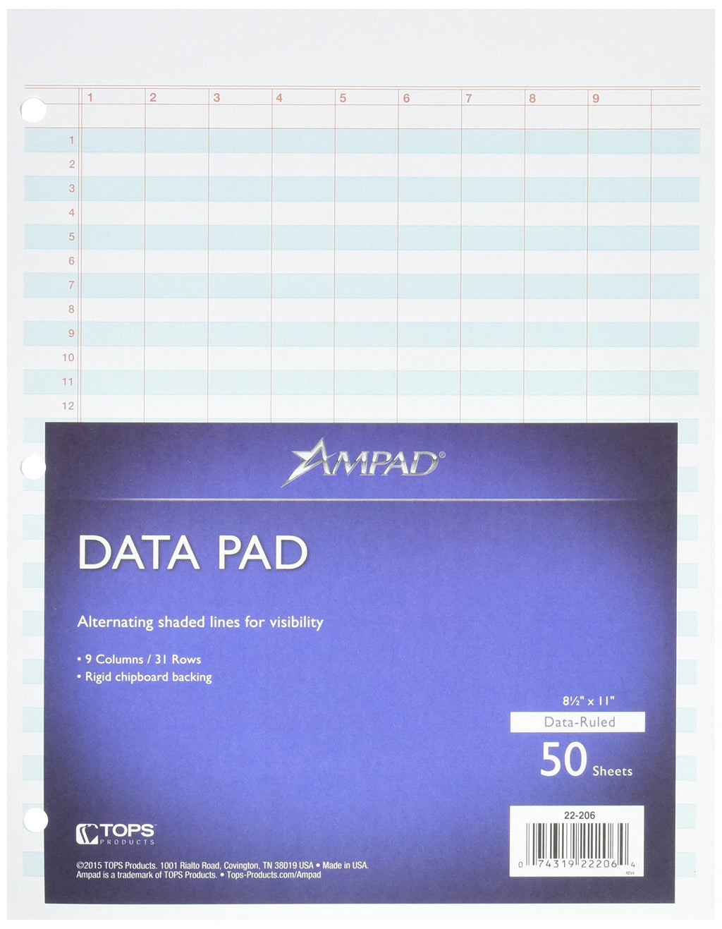 Tops Data Pad, 9 Column & Summary, 3-Hole Punched, White - LeoForward Australia