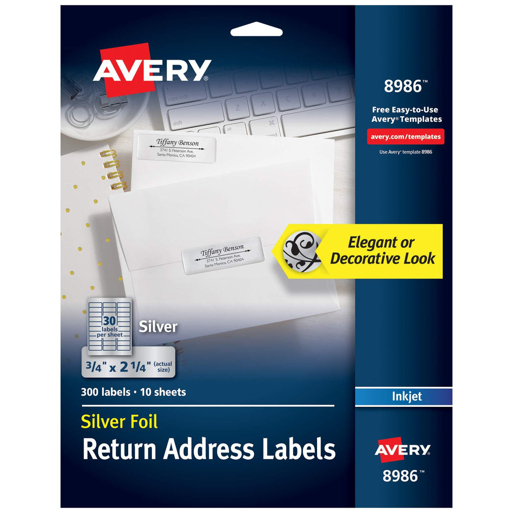 Avery Silver Address Labels for Inkjet Printers, 3/4" x 2-1/4", 300 Labels (8986) - LeoForward Australia