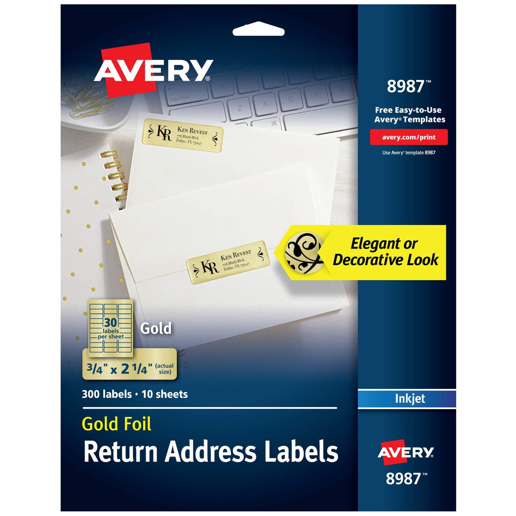Avery Gold Address Labels for Inkjet Printers, 3/4" x 2-1/4", 300 Labels (8987) - LeoForward Australia