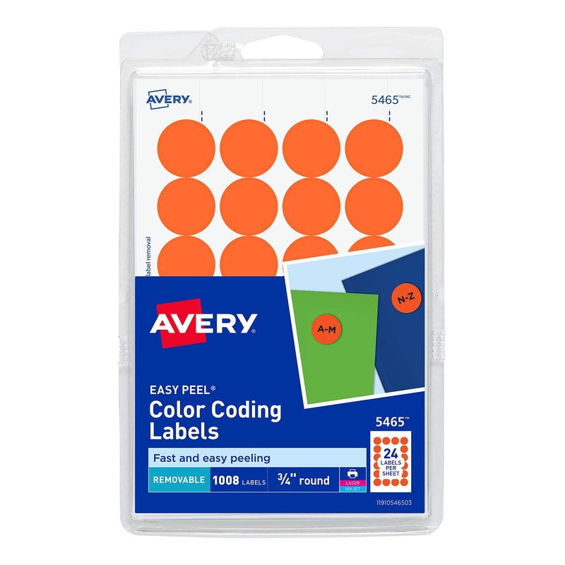 Avery Print/Write Self-Adhesive Removable Labels, 0.75 Inch Diameter, Orange, 1008 per Pack (5465) - LeoForward Australia