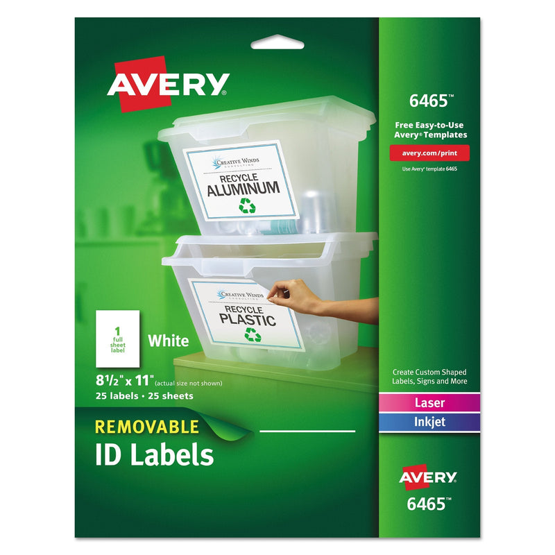 Avery Self-Adhesive Removable Laser Id Labels, White, 8.5 x 11 inches, 25 per Pack (6465) 1 Pack - LeoForward Australia