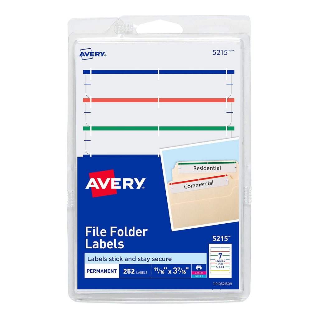 Avery Print or Write File Folder Labels for Laser and Inkjet Printers, 1/3 Cut, Assorted Colors, Pack of 252 (5215) 1 Pack - LeoForward Australia