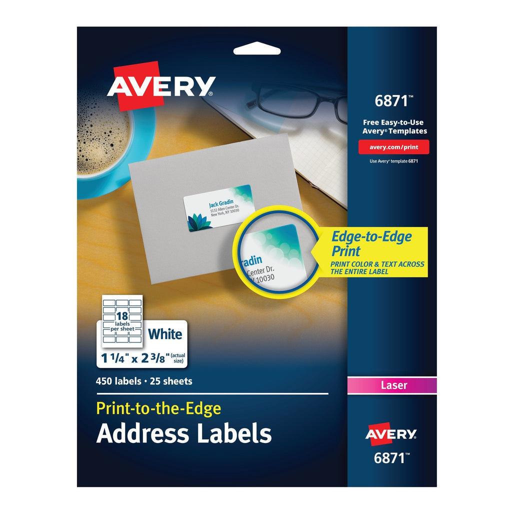 AVERY White Laser Labels for Color Printing, 1-1/4 x 2-3/8 Label, 450 per Pack (6871) 450 Labels - LeoForward Australia
