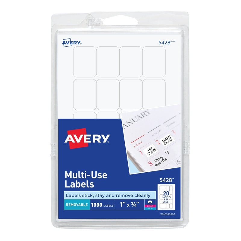 Avery Self-Adhesive Removable Labels, 0.75 x 1 Inches, White, 1000 per Pack, Pack of 1 (05428) 1 Pack - LeoForward Australia