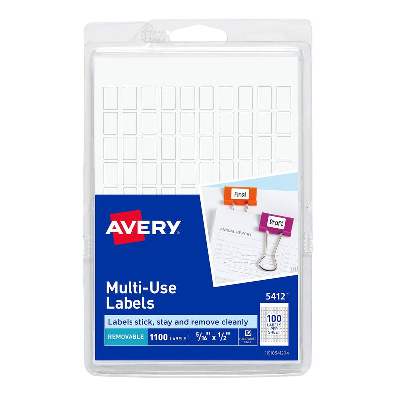 Avery Removable Rectangular Labels, 0.31 x 0.5 Inches, White, Pack of 1100 (5412) - LeoForward Australia