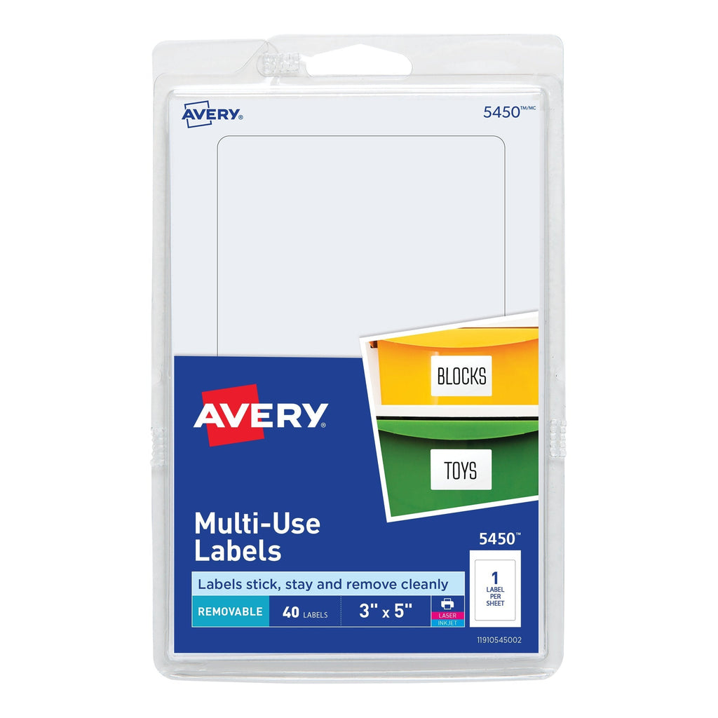 Avery 5450 Removable Print or Write Labels, 3" x 5" - White (Pack of 40) 5" x 3" - LeoForward Australia