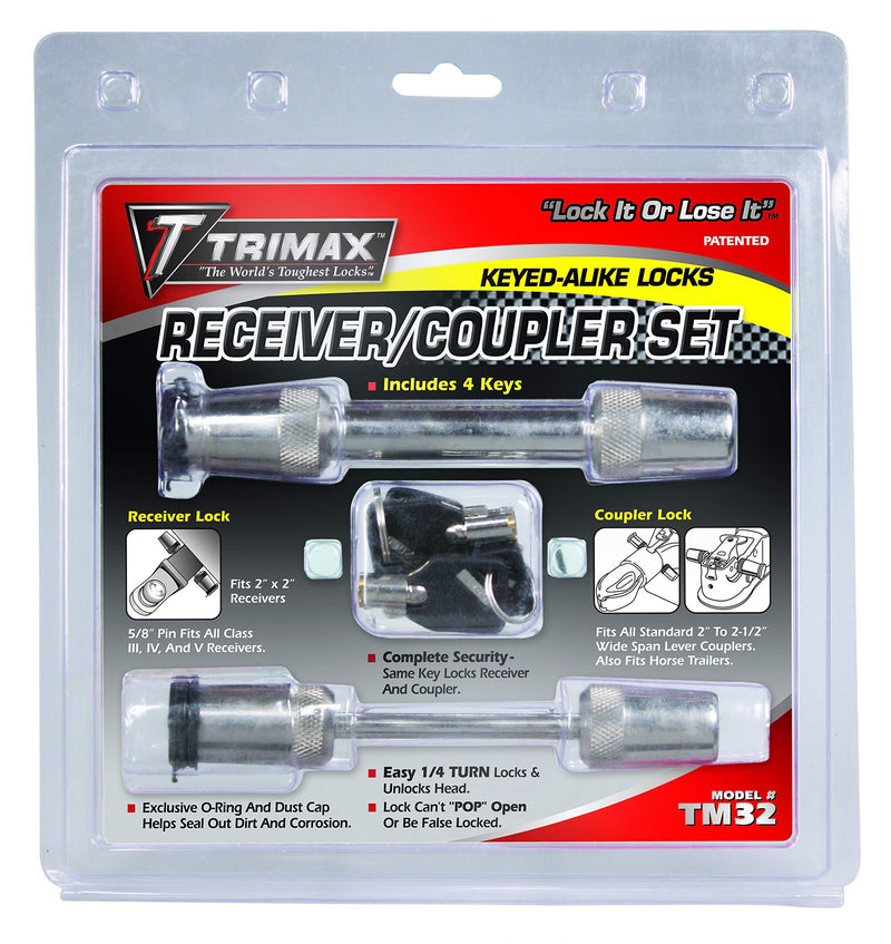  [AUSTRALIA] - Trimax T3-5/8" Receiver & Tc2-2-1/2" Span Coupler Lock-Keyed Alike Set TM32, Clam Packaging