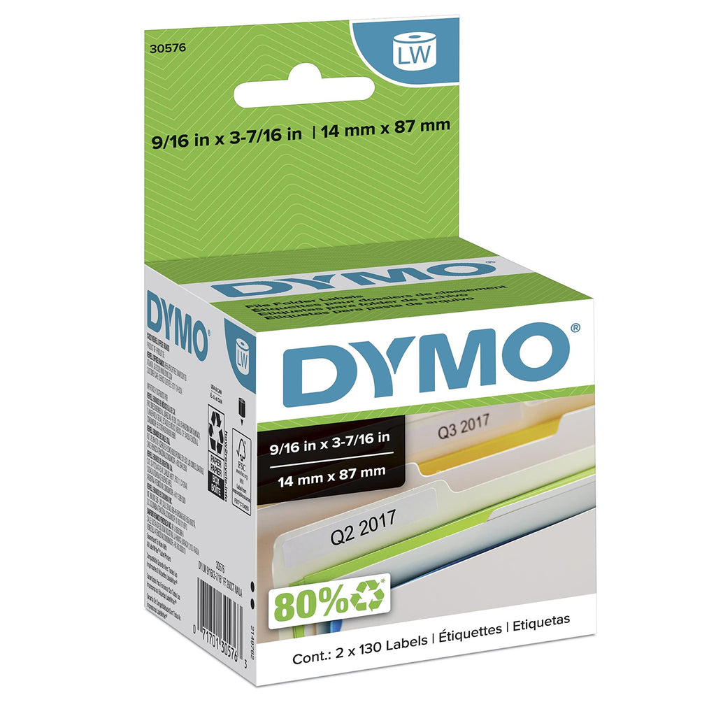  [AUSTRALIA] - DYMO LW File Folder Labels for LabelWriter for Label Printers, White, 9/16'' x 3-7/16'', 2 Rolls of 130 (30576)