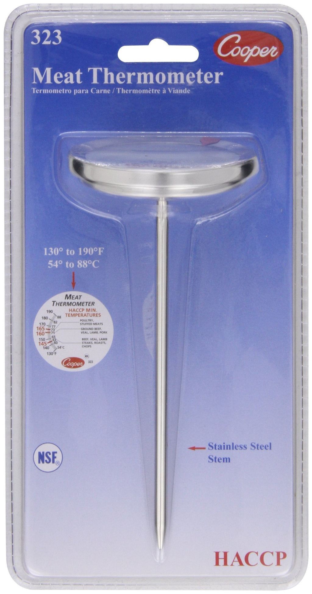 Cooper-Atkins 323-0-1 Bi-Metal Meat Thermometer, 130 to 190 Degrees F Temperature Range - LeoForward Australia