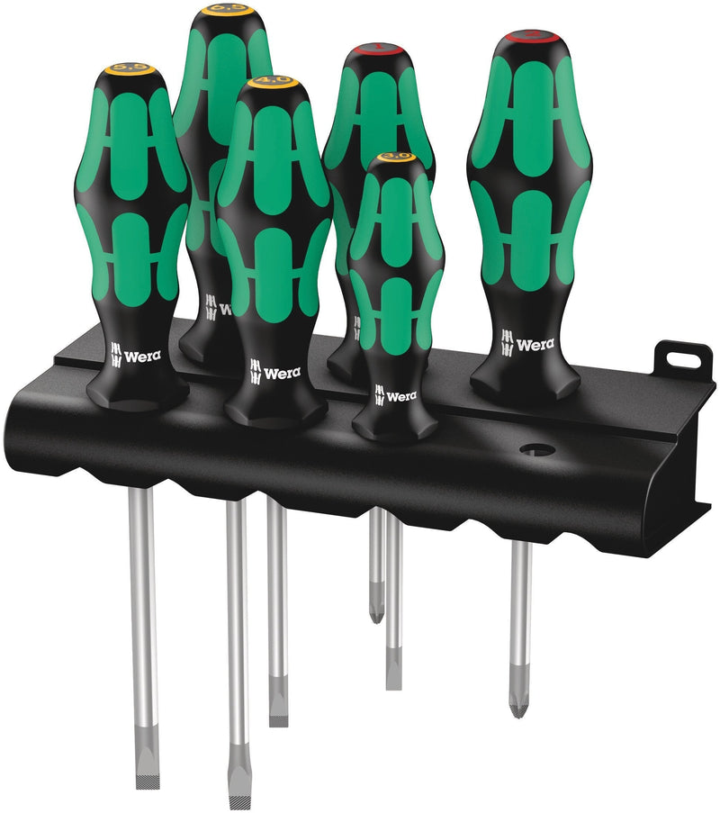  [AUSTRALIA] - Wera Kraftform Plus 334/6 Screwdriver Set with Rack and Lasertip, 6-Pieces Slotted: 6.5x150mm, 3x80mm, 4x100mm, 5.5x125. Phillips: PH1x80, PH2x100