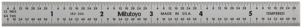  [AUSTRALIA] - Mitutoyo 182-205, Steel Rule, 6" X 150mm, (1/32, 1/64", 1mm, 1/2mm), 1/64" Thick X 1/2" Wide, Satin Chrome Finish Tempered Stainless Steel