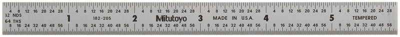  [AUSTRALIA] - Mitutoyo 182-205, Steel Rule, 6" X 150mm, (1/32, 1/64", 1mm, 1/2mm), 1/64" Thick X 1/2" Wide, Satin Chrome Finish Tempered Stainless Steel