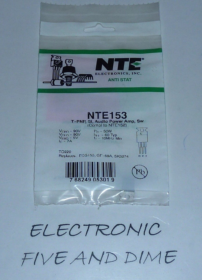 NTE Electronics NTE153 PNP Silicon Complementary Transistor for Audio Power Amplifier Switch, TO-220 Case, 4 Amp Collector Current, 90V Collector–Emitter Voltage - LeoForward Australia