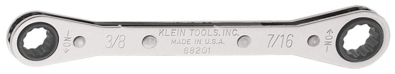  [AUSTRALIA] - Klein Tools 68201 Ratcheting Box Wrench 3/8-Inch x 7/16-Inch with Reverse Ratcheting and Chrome Plated Finish