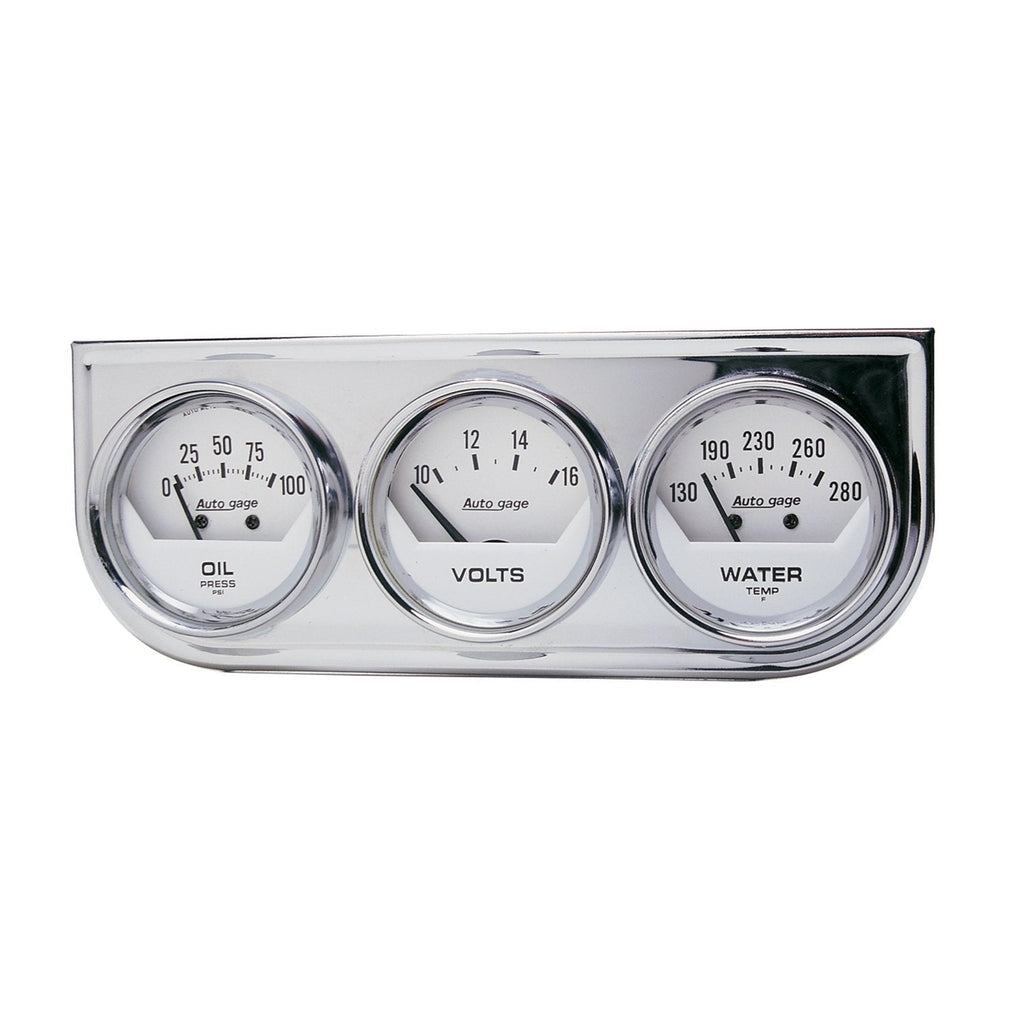  [AUSTRALIA] - AUTO METER 2325 Autogage White Console Oil/Volt/Water Gauge with Chrome Steel