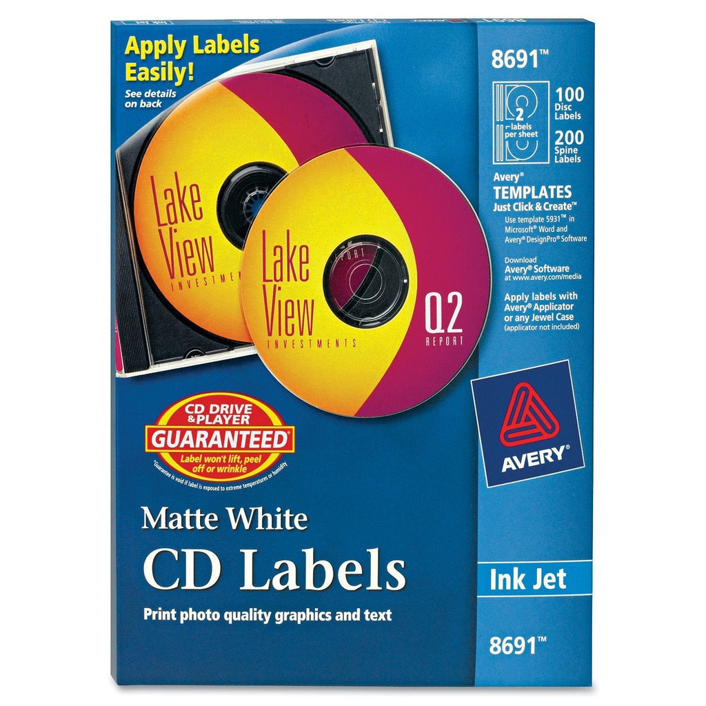 Avery CD Labels - 100 Disc labels & 200 Spine labels (8691) - LeoForward Australia