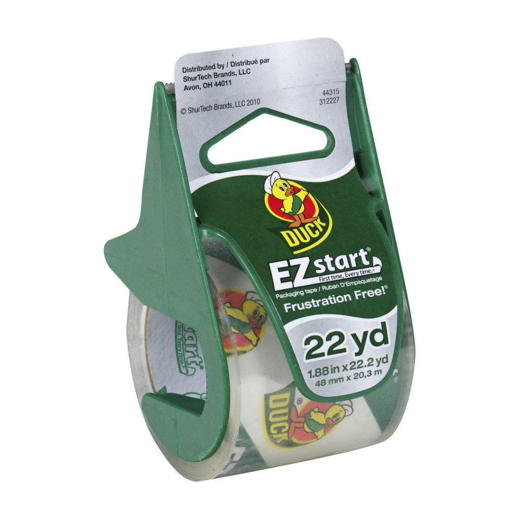  [AUSTRALIA] - Duck Brand 393185 1.88 Inch by 22.2 Yard EZ Start Carton Sealing Tape with Dispenser, Clear 22.2 Yards/Roll (Single + Dispenser)