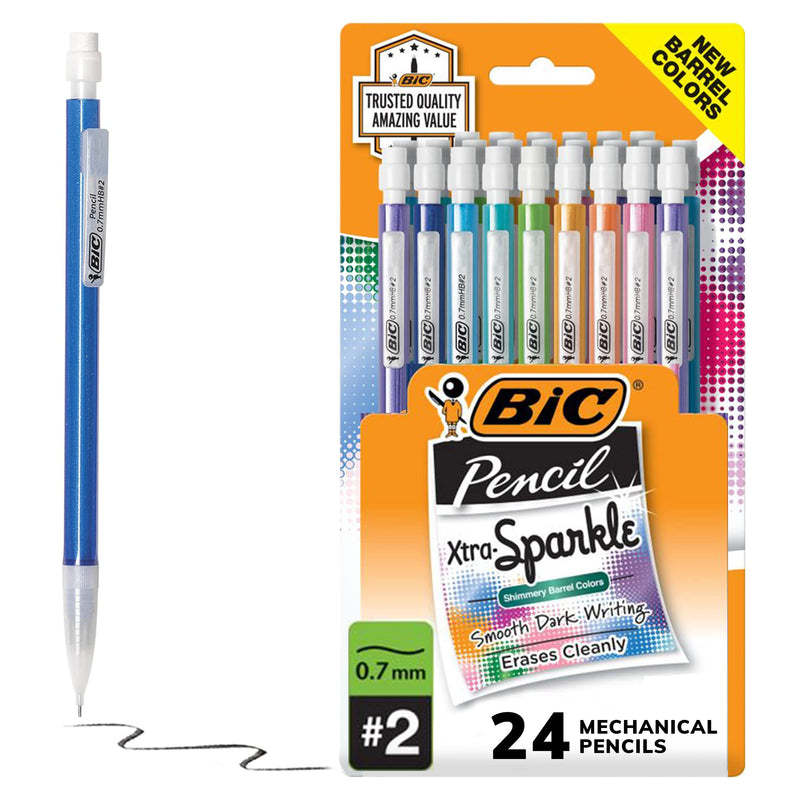  [AUSTRALIA] - BIC Xtra-Sparkle Mechanical Pencil, Medium Point (0.7 mm), 24-Count, Refillable Design for Long-Lasting Use 24 Count (Pack of 1)