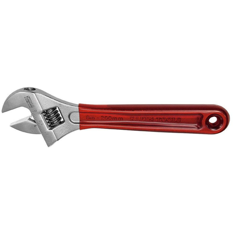  [AUSTRALIA] - Klein Tools D507-8 Adjustable Wrench, Extra Capacity Jaw Forged Drive Wrench with High Polish Chrome Finish, 8-Inch Dipped Handle