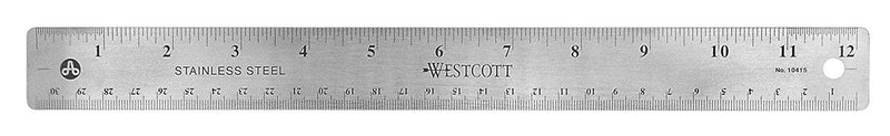  [AUSTRALIA] - Westcott Stainless Steel Office Ruler with Non Slip Cork Base, 12 inch (10415) Silver