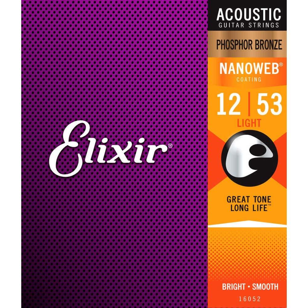 Elixir 16052 Strings Phosphor Bronze Acoustic Guitar Strings w NANOWEB Coating, Light (.012-.053) Light (.012-.053) Single Set - LeoForward Australia