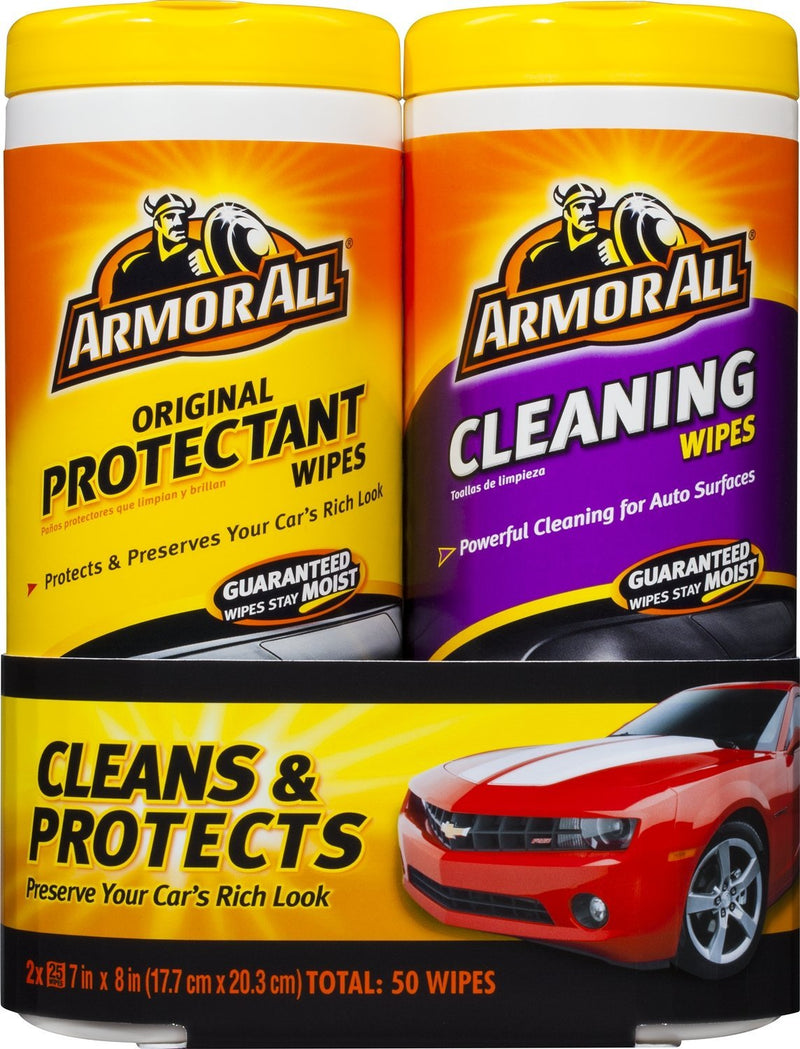  [AUSTRALIA] - Armor All Car Interior Cleaner Protectant Wipes - Cleaning for Cars & Truck & Motorcycle, 25 Count (Pack of 2), 10848