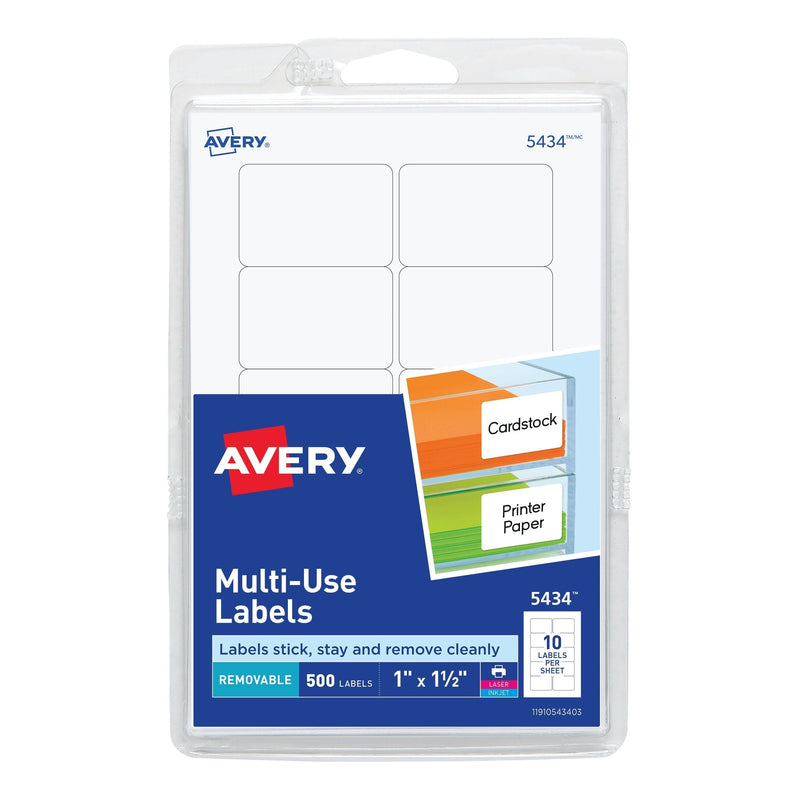Avery Self-Adhesive Removable Labels, 1 x 1.5 Inches, White, 500 per Pack (05434) - LeoForward Australia