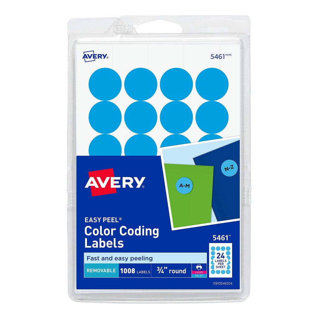 Avery Print/Write Self-Adhesive Removable Labels, 0.75 Inch Diameter, Light Blue, 1,008 per Pack (5461) (05461) - LeoForward Australia
