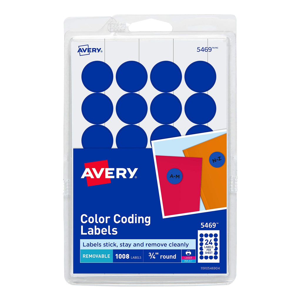 Avery Print/Write Self-Adhesive Removable Labels, 0.75 Inch Diameter, Dark Blue, 1,008 per Pack (5469) - LeoForward Australia