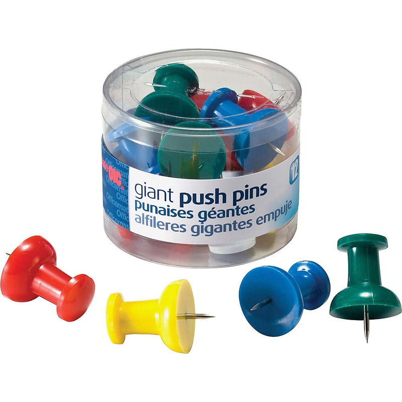  [AUSTRALIA] - Officemate Giant Push Pins 1.5 Inch, Assorted Colors, Tub of 12 (92902) - Red/Green/Blue/Yellow/White 1 Tub