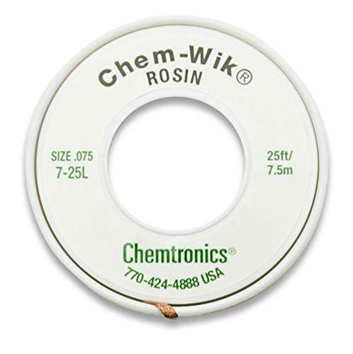  [AUSTRALIA] - Chemtronics 7-25L Desoldering Wick, 25 ft.075," Copper, Rosin Braid