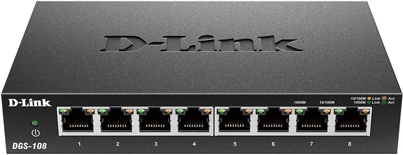 D-Link Ethernet Switch, 8 Port Gigabit Unmanaged Metal Fanless Desktop or Wall Mount Design (DGS-108) 8-Port Gigabit Switch - LeoForward Australia