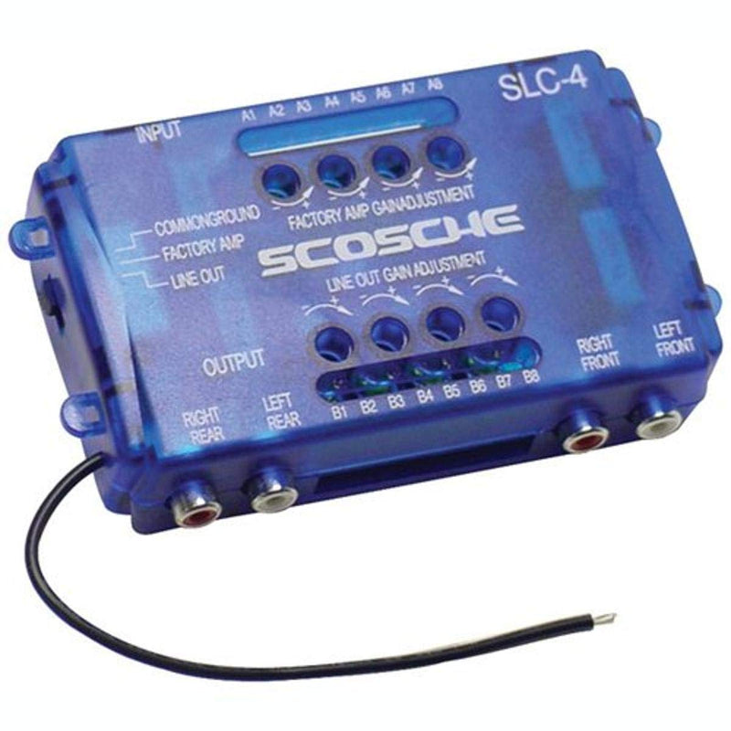 SCOSCHE SLC4 Car Stereo Speaker 4-Channel Audio Lineout Converter/OEM Amplifier Adapter with Adjustable Level Controls Standard Packaging - LeoForward Australia