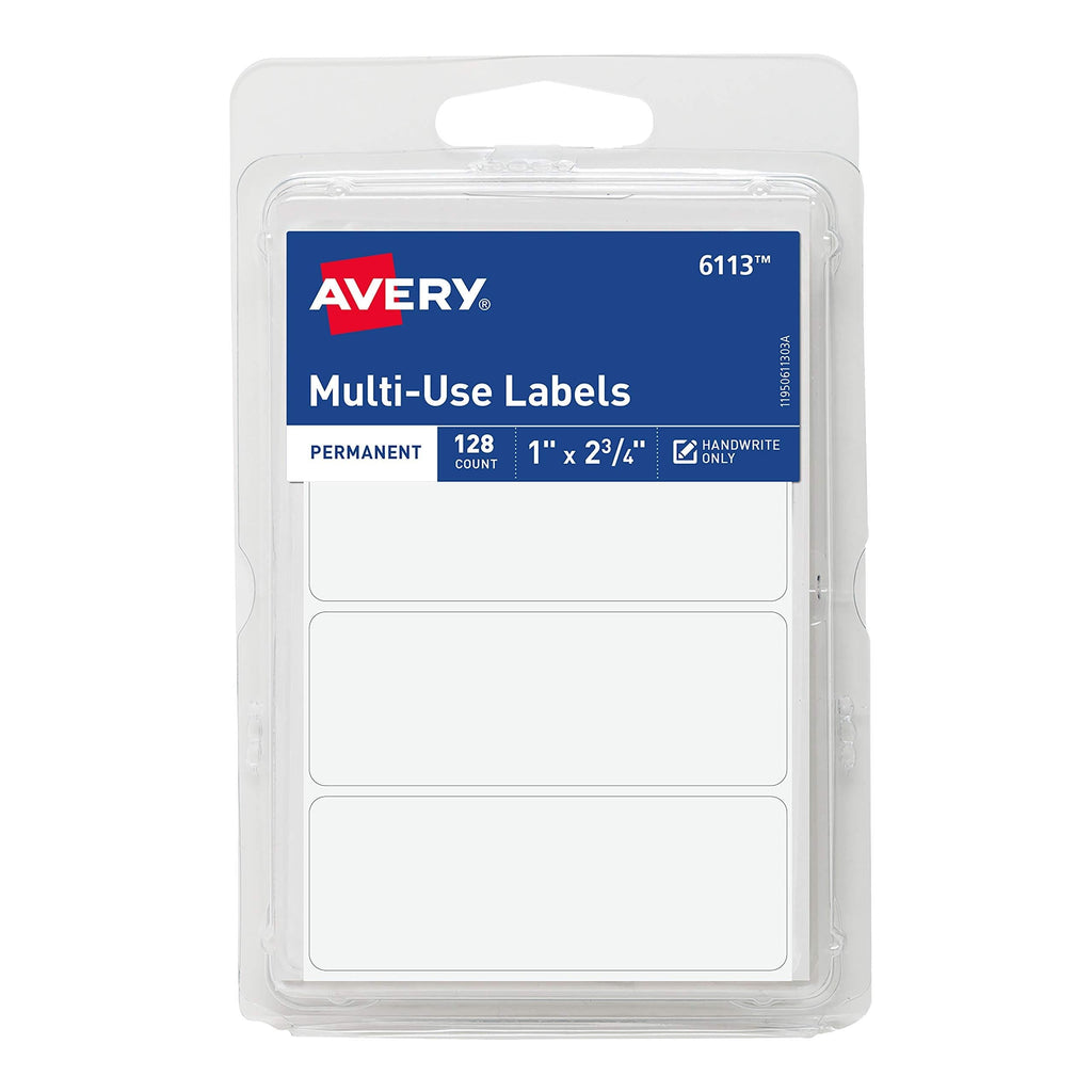 AVERY 6113 All-Purpose Labels, 1 x 2.75 Inches, White, Pack of 128 128 CT - LeoForward Australia
