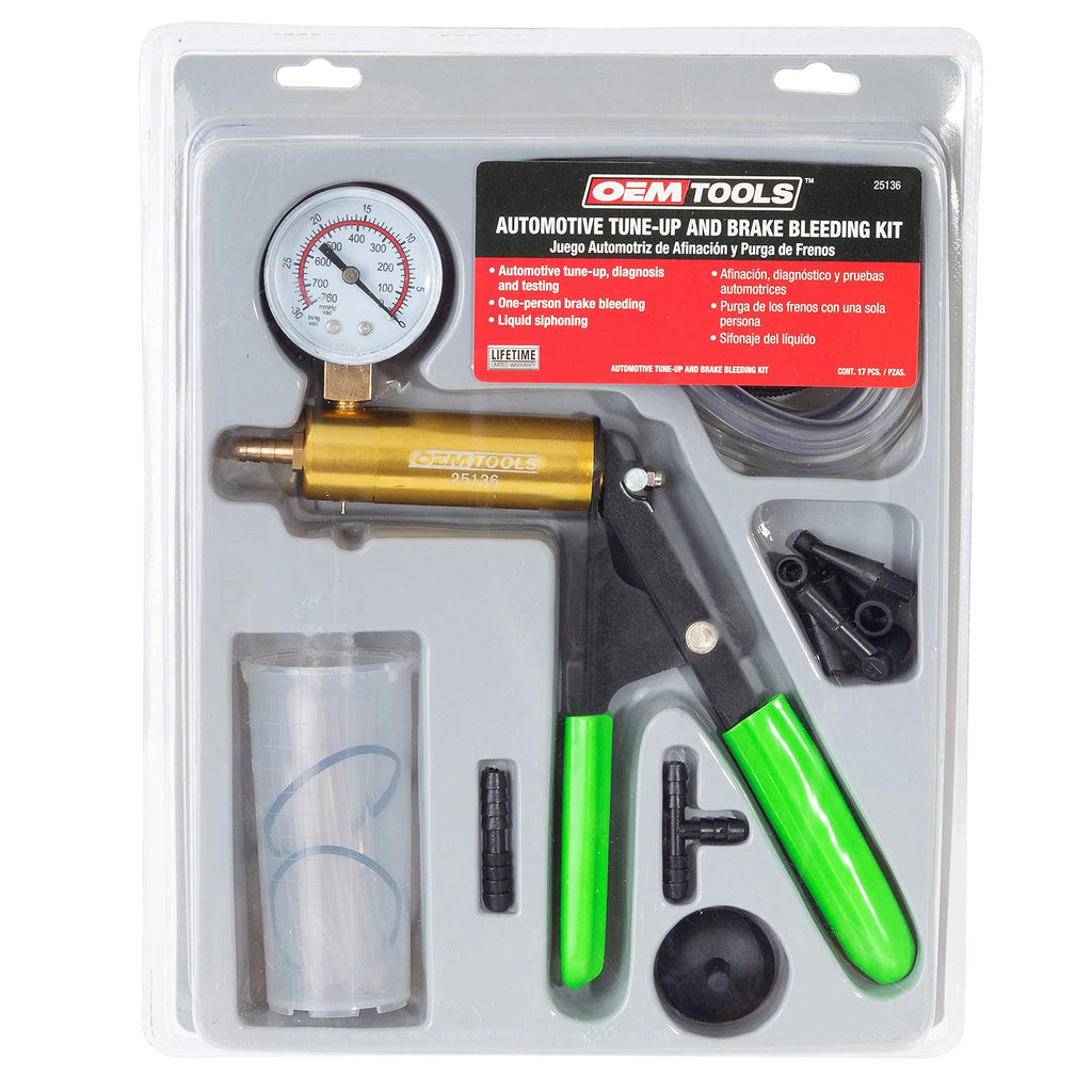  [AUSTRALIA] - OEMTOOLS 25136 One Man Brake Bleeder & Vacuum Pump Test Kit | Useful Tool for Automotive Tune-Ups, Diagnosis, & Testing, One-Man Brake Bleeding & Liquid Syphoning | Hand Pump is Precise & Powerful