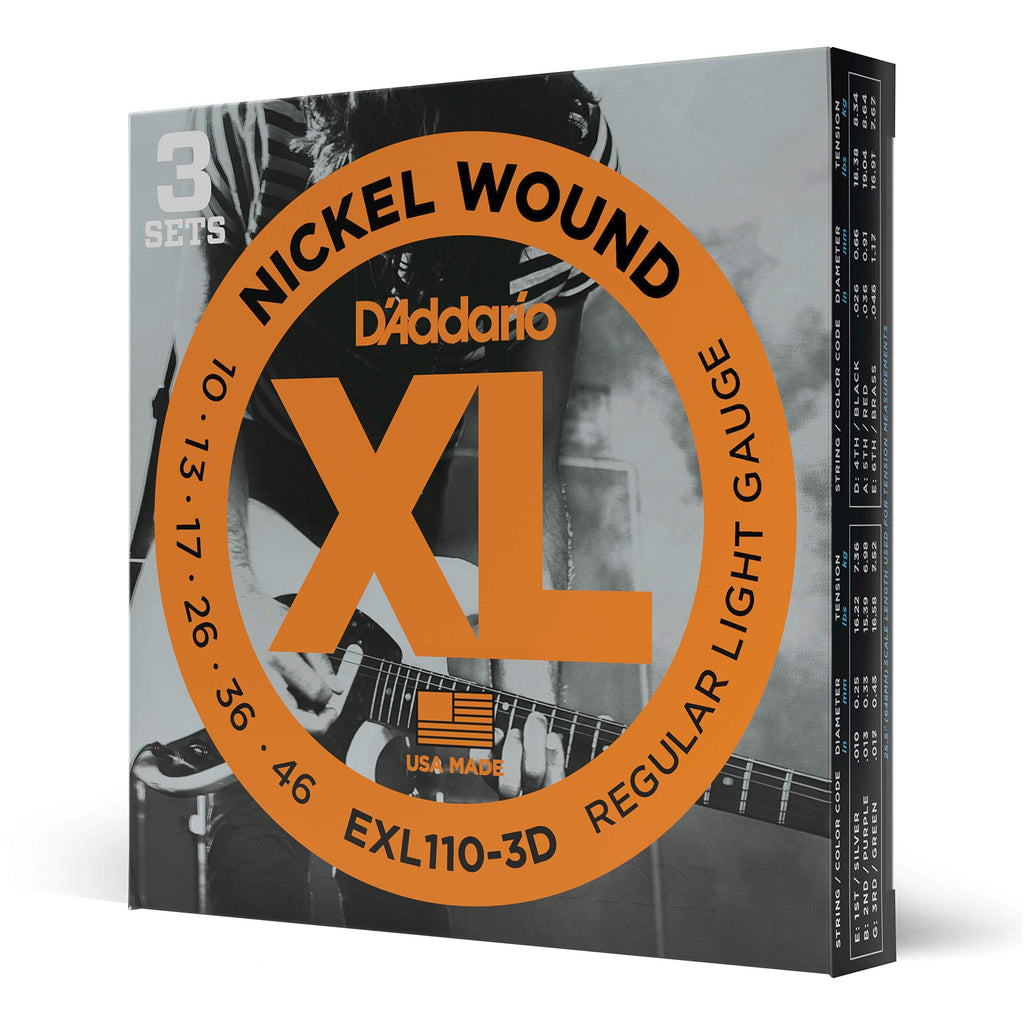 D'Addario EXL110-3D Nickel Wound Electric Guitar Strings, Regular Light, 10-46, 3 Sets 3-Pack - LeoForward Australia