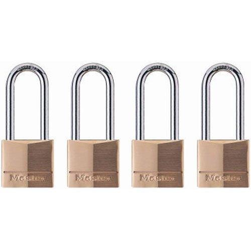 Master Lock 140QLH Solid Lock, 4 Pack, Brass, Silver, 4 Padlock Extra Long Shackle - LeoForward Australia