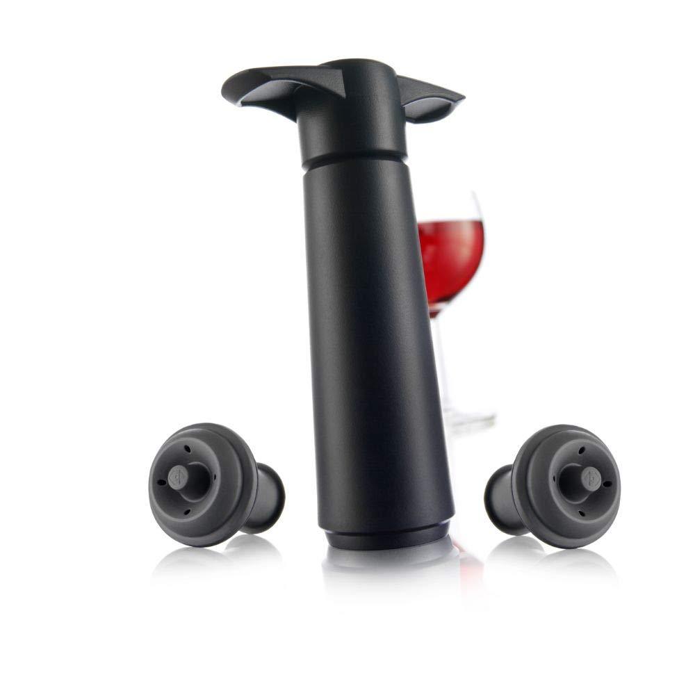  [AUSTRALIA] - Vacu Vin Wine Saver Pump with 2 x Vacuum Bottle Stoppers - Black (Black with 2 wine stoppers)