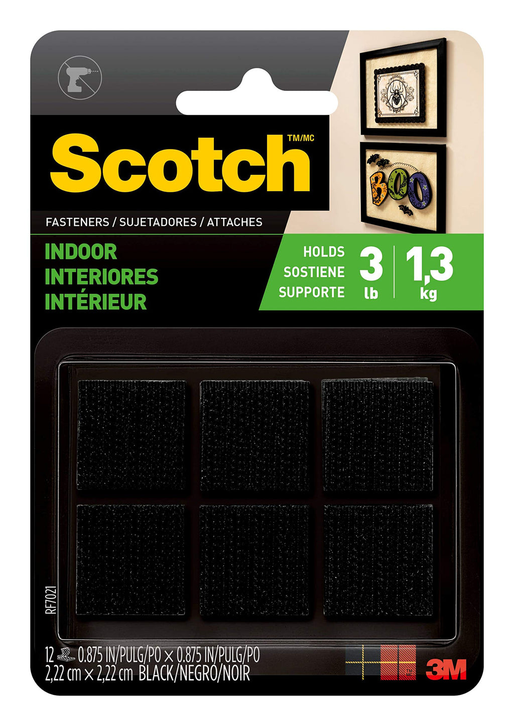  [AUSTRALIA] - Scotch Multi-Purpose Hook and Loop Fasteners, For Indoor Use, Black, 7/8 in, 12-Pair, 24-Squares 12 sets