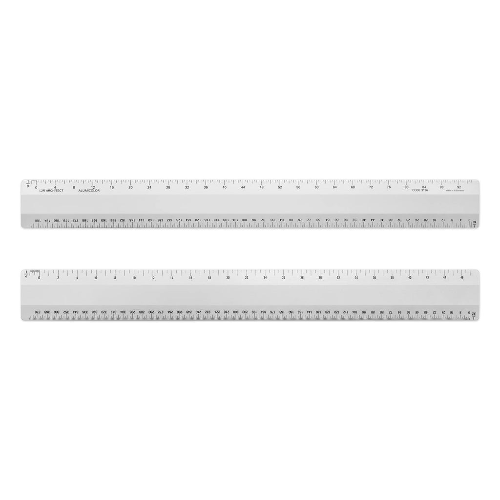 [AUSTRALIA] - Alumicolor Architect 12 inch Ruler w/ 4 Bevel Scale for Drawing, Drafting & Engineering, Left to Right Calibrations Divided by 1/32, 1/16, 1/8, 1/4, Silver
