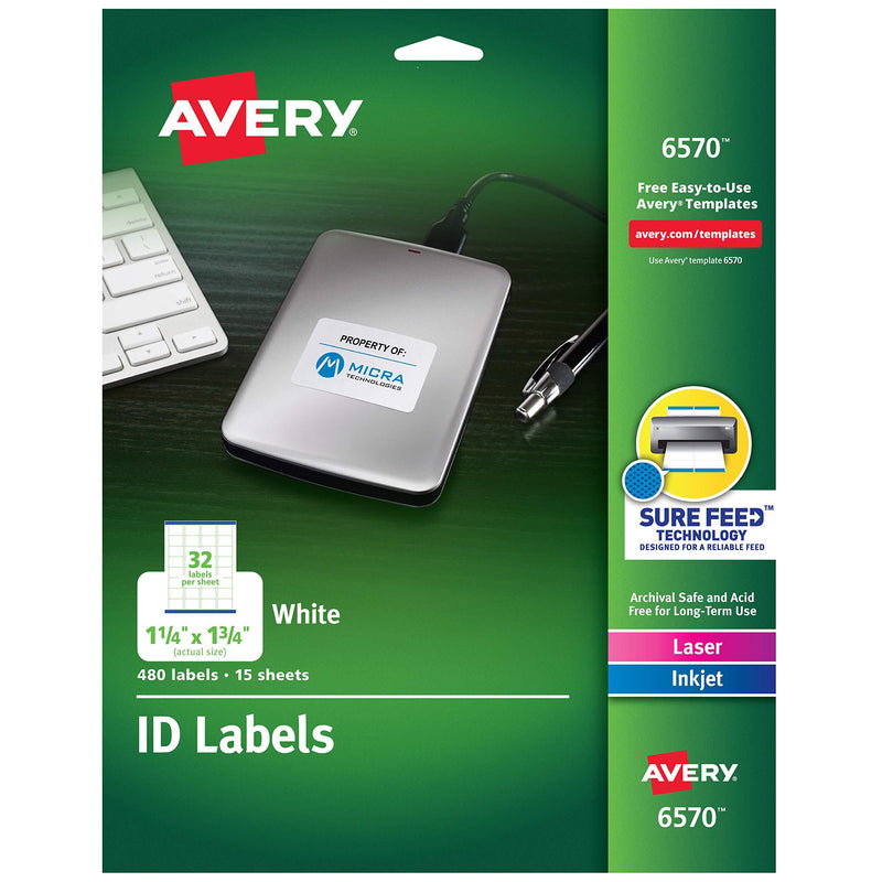 Avery 06570 Permanent ID Labels for Laser and Inkjet Printers, 1.25 x 1.75 Inch, White, 480 Labels (6570) 1 Pack - LeoForward Australia