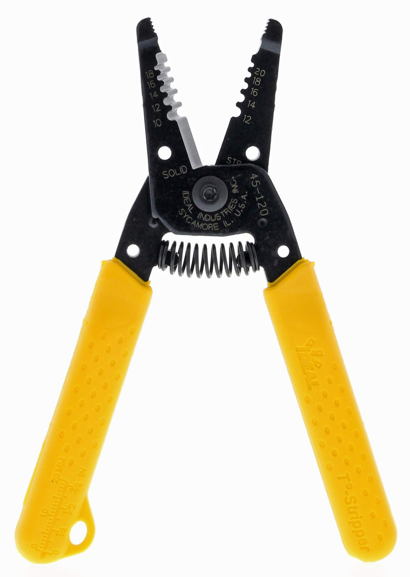  [AUSTRALIA] - IDEAL Electrical 45-120 T-5 T-Stripper - 10-20 AWG, Yellow Wire Stripper with Looping Holes, Plier Nose, Spring Loaded Automatic Opening