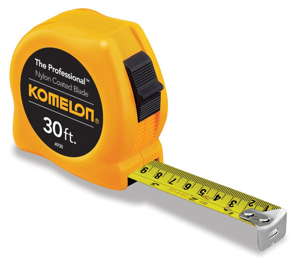 Komelon 4930 The Professional Nylon Coated Steel Blade Tape Measure 30-Feet by 1-Inch, Yellow Case - LeoForward Australia