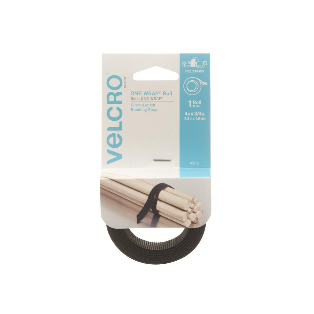  [AUSTRALIA] - VELCRO Brand ONE-WRAP Bundling Ties – Reusable Fasteners for Keeping Cords and Cables Tidy – Cut-to-Length Roll, 4ft x 3/4in, Black