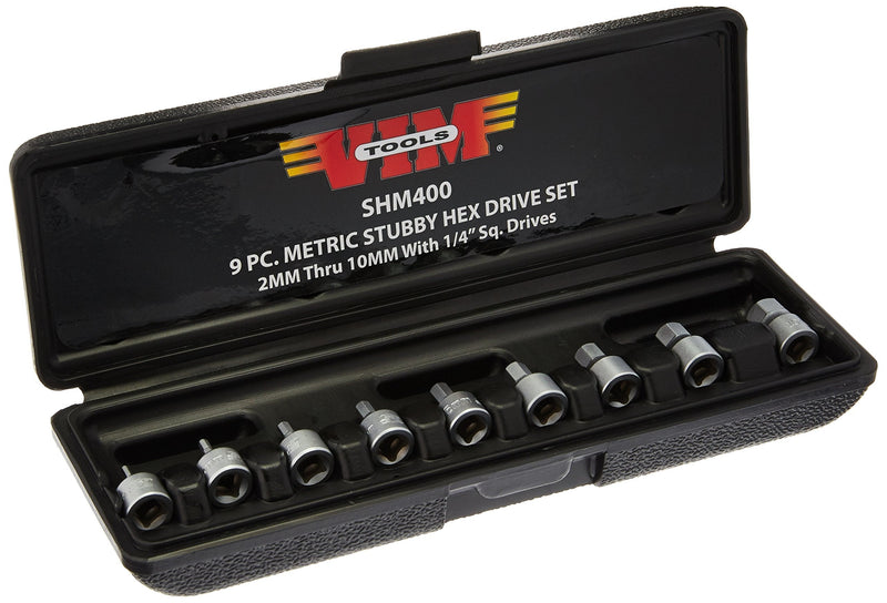  [AUSTRALIA] - Vim Tools SHM400 Drive Metric Stubby Hex Bit Set, 1/4-Inch , 9-Piece